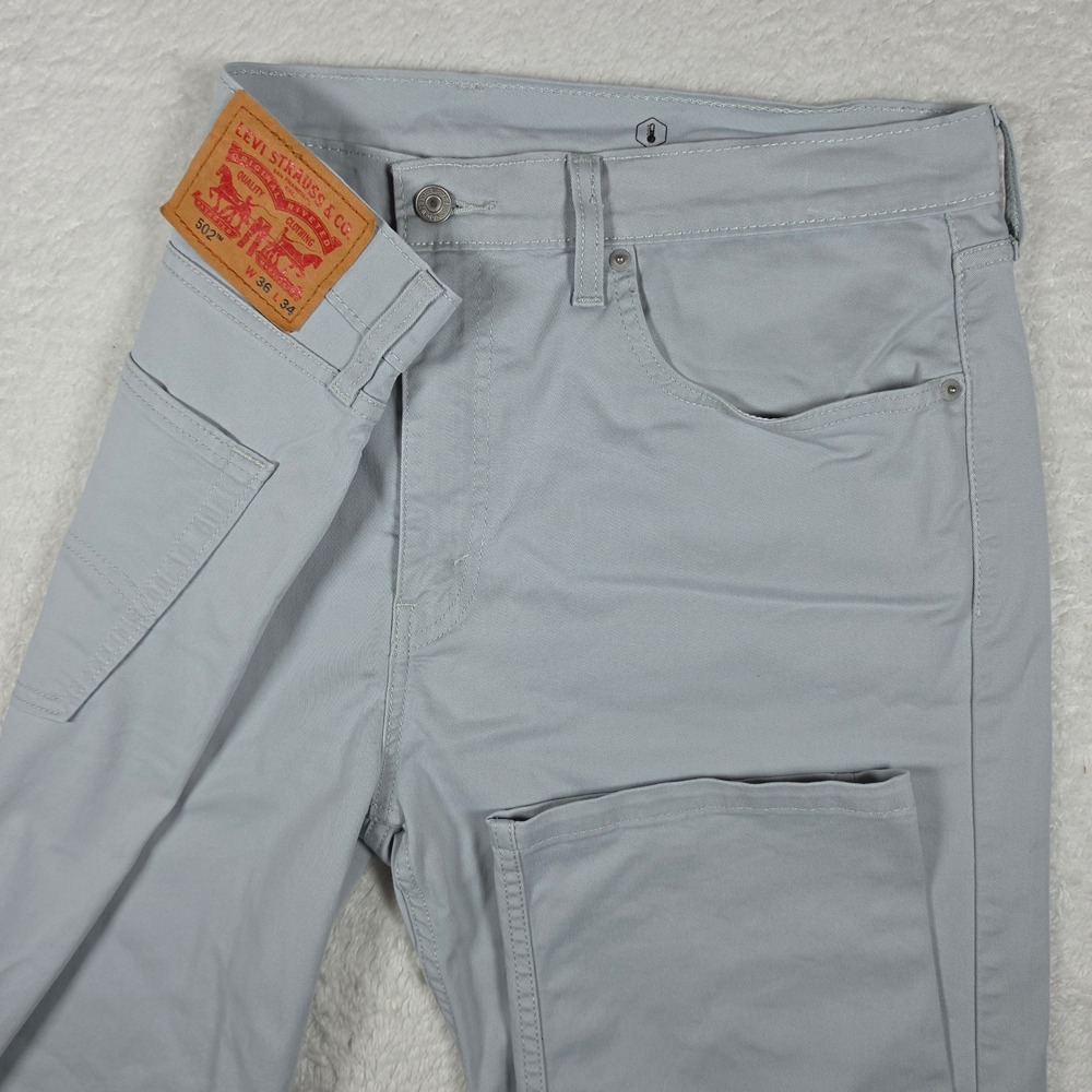 NEW Levi's 502 Taper Mens 36/34 Grey Tapered Leg Stretch Casual Pants